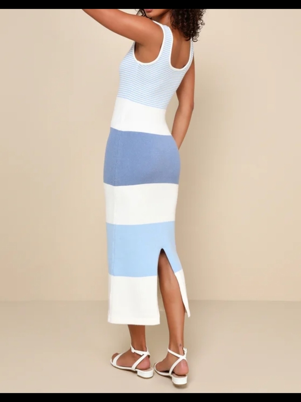 Lulu's Light Blue & White Striped Knit Sleeveless Tank Midi Dress Womens Size S - Picture 3 of 11